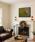 Golden Harvest Scene Canvas Wall Art 12x16 Black Framed Print on living room wall above fireplace