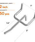 50 Pack 2 Inch Metal Pegboard Hooks Kit For One Eighth And One Quarter Inch Pegboard, heavy duty stainless steel hooks