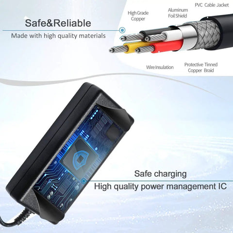 24V Razor Scooter Battery Charger With DC 24V 1.5A Output featuring protective cable design and safety features