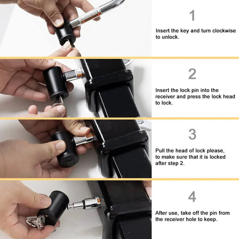 Step-by-step guide on using Right Angle Hitch Receiver Pin Lock With Dual One Half Inch And Five Eighths Inch Pins for secure locking