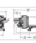Dimensions diagram of 12V RV Fresh Water Diaphragm Pump With 2.3 GPM Flow 50 PSI Auto Shutoff Self Priming Run Dry Safe 6 Ft Long Hose