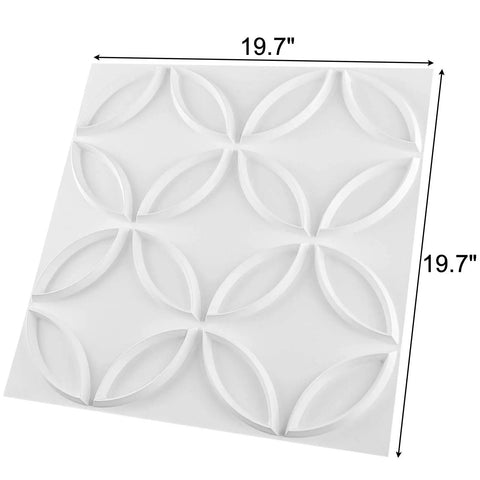 3D Interlocking Circles Wall Panel In Matte White PVC For Interior Walls And Ceilings, Waterproof And Fire Resistant, 19.7x19.7 Inches