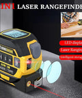 Built Tough 3 In 1 Laser Tape Measure With 130 Foot Range And 16 Foot Digital Ruler showing LED display and laser functionality.