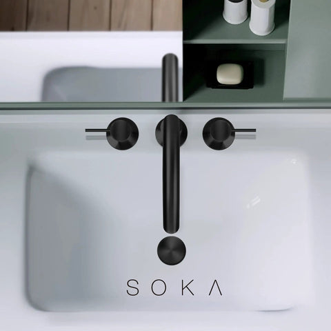 Matte Black Widespread Bathroom Faucet With Two Handles, Three Piece Vanity Lavatory Set, 360 Degree Rotating Sink Tap