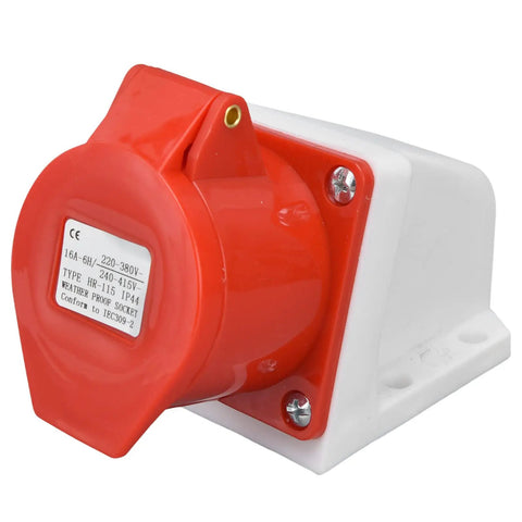 Tough As Nails Industrial Cee Socket Wall Mounted Heavy Duty Polycarbonate Housing With Genuine Brass Contacts Ip44 Weather Proof Plug And Play Power Receptacle Dead Nuts Reliable For Campsites Worksites And Job Sites on a white wall.