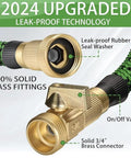 Close-up of solid brass 3/4-inch garden hose connector with on/off valve and leak-proof washer