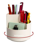 360 Degree Rotating Pen Holder With Three Slots holding pens, pencils, markers, and small supplies, white, office desk organizer