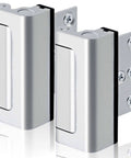 2 Pack Home Security Door Reinforcement Lock Childproof Aluminum Frame Lock Heavy Duty 800 Lbs Rated Easy Install Prevent Unauthorized Entry Silver Finish Keeps Kids Safe and Intruders Out, showing front view
