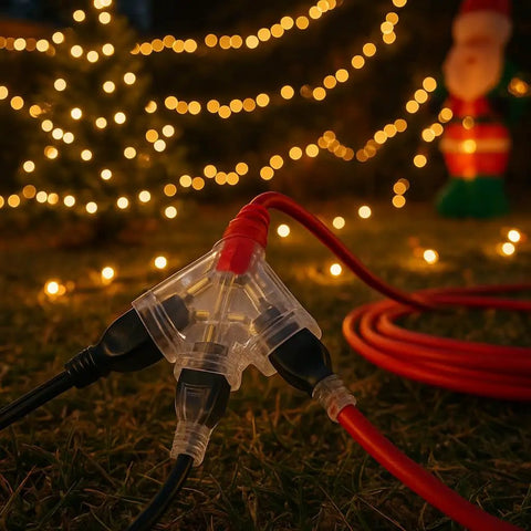 Heavy Duty 50 Foot 10/3 Extension Cord With Triple Tap And Lighted Ends 15 Amp 1875 Watt Power Cable 100 Percent Copper SJTW