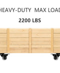 Heavy Duty 2 Inch Caster Wheels Set Of 4 Built Tough With Zero Noise Pu Tread And Dual Locking Brakes Rock Solid Steel Body Smooth Rolling Ball Bearing Platform Casters For Furniture Grey on a wooden cart with a 2200 lbs max load.