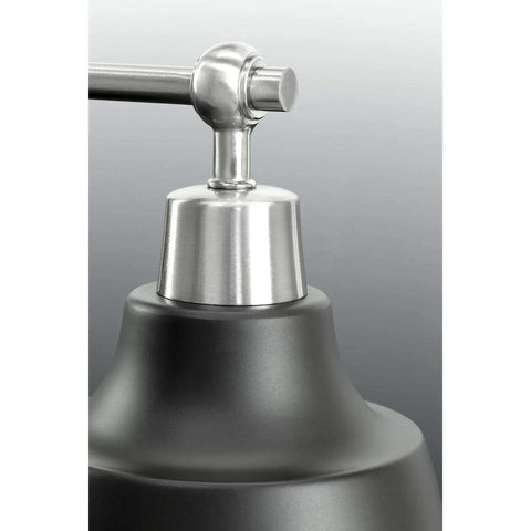 Bramlett Brushed Nickel Two Light Bath And Vanity Fixture With Matte Black Shades And Back Plate, Vintage Industrial Style Lighting With Old School Vibe For Traditional Bulbs, Modern Farmhouse Appeal