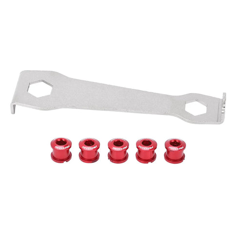 Aluminum Chainring Bolts And Nuts Kit With Wrench For Sprocket Fixing Red Anodized Crankset Screws 9mm And 10mm Hex Road Bike Parts Built For Easy No Fuss Install Secure Fit Pro Grade Performance, red bolts and wrench