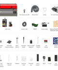 Beast 60W Desktop Laser Engraver With Integrated Enclosure And Camera Air Assist For Batch Processing Ultra Fast 700mm Per Second Diode Cutter Engraver and accessories including power supply, goggles, exhaust pipe, and tools for wood and acrylic projects.