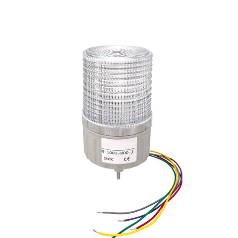 Industrial Grade LED Rotating Strobe Beacon For Emergency Warning, 24V DC Revolving Signal Light With Buzzer, silver housing