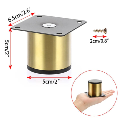 Heavy Duty Gold Stainless Steel Furniture Legs With Mounting Screws For Table Desk And Cabinet. Dimensions: 6.5cm height, 5cm diameter.
