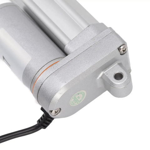 Heavy Duty 24V Electric L Actuator Featuring Slick Retractable Motion And No Frills Metal Gear Build close-up view of metal housing and motor.