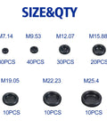 200 Piece Rubber Grommet Set With 7 Sizes For DIY Wiring Electrical And Plumbing Projects, Closed Hole Plugs M7.14 M9.53 M12