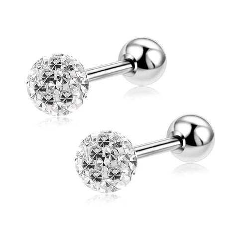 Girls 20G Stud Earrings Set Hypoallergenic Surgical Steel With Screw On Safety Backs For Sensitive Ears Lowkey Comfort All Day Wear Cartilage Tragus Earrings Jewelry Pack, two clear crystal ball studs