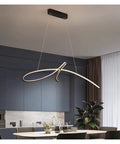 Sturdy Iron Framed LED Pendant Lamp With Smooth Remote Dimming And Warm White Glow. Elegant gold design in modern kitchen.