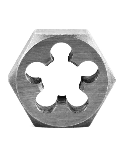 Five Eighths By Eighteen UNF Hex Die For Thread Repair In Carbon Steel with precise thread forming and hex mold stock visible