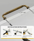 Installation guide for Ten Pack 5 Inch Antique Brass Cabinet Pulls For Kitchen Cabinets And Bathroom Vanities, tool usage shown.