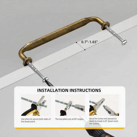 Installation guide for Ten Pack 5 Inch Antique Brass Cabinet Pulls For Kitchen Cabinets And Bathroom Vanities, tool usage shown.