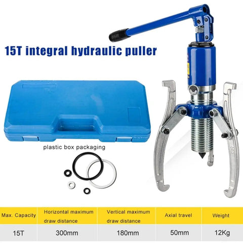 Hydraulic Gear Puller Kit 15 Ton Max Hub Separator Tool For 2 Or 3 Jaws Setup Oil Pump Drawing Machine Solid One Piece Casting Build Reliable Tough Extraction Jobs For Mechanics Pros Handle Bearings Pulleys In No Time Flat, blue 15T puller with case