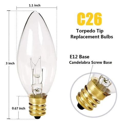 25 Pack Clear Torpedo Tip Candelabra Bulbs 7W 120V Lit Warm White 2700K For Electric Window Candles Chandeliers And Lamps With E12 Base Replacement Light Bulbs