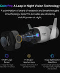 Detailed view of ColorPro 2K QHD Outdoor Camera showcasing advanced night vision technology and precision lens design.