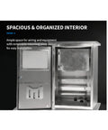 Built Tough 304 Stainless Outdoor Electrical Enclosure Box With Double-Layer Door Weatherproof Junction Box For Outdoor Use Industrial Grade Corrosion Resistant Wall Mount, open interior with mounting plate
