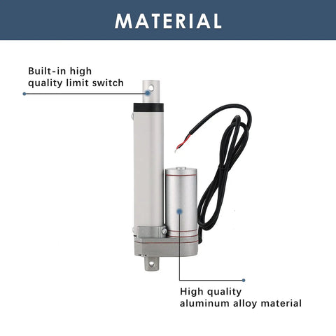 Beefy 12V Heavy Duty Electric Stroke Linear Actuator With Mounting Bracket 900N shown in aluminum with high quality limit switch