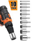Diamond drill bits set, 10-pack; silver diamond-coated bits shown with an orange-and-black cordless drill.