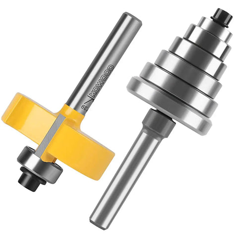 Rabbet Router Bit Kit With One Quarter Inch Shank And Seven Bearings For Multiple Depths From One Eighth To One Half Inch, Interchangeable Bearings