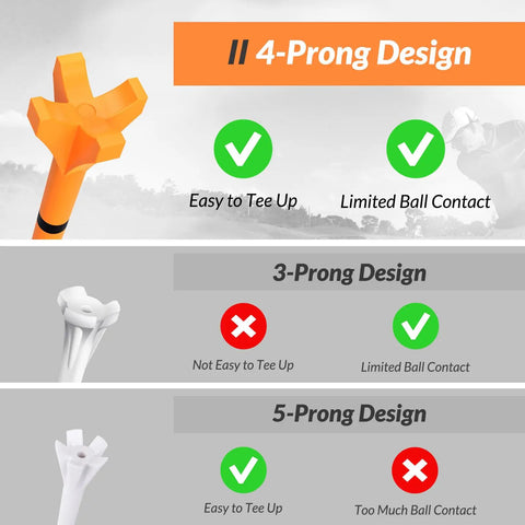Pro 150 Pack Golf Tees Set With 130 Driver Tees And 20 Iron And Hybrid Tees Durable 4-prong orange tee design chart