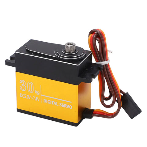 Knockout 30 Kg Digital RC Servo With Heavy Duty Metal Gears And Precision 25T Horn CNC Aluminum Case Double Ball Bearings, compact design.