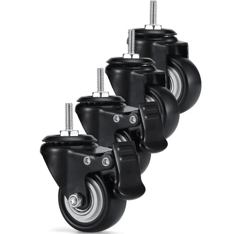Heavy Duty Rolling Casters With Seven Universal Thread Stems For Wire Shelving Metal Carts And Furniture That Roll Smooth As Butter And Rock Your Heavy Gear Every Time You Move Em Around The House shown in black with 2 inch diameter