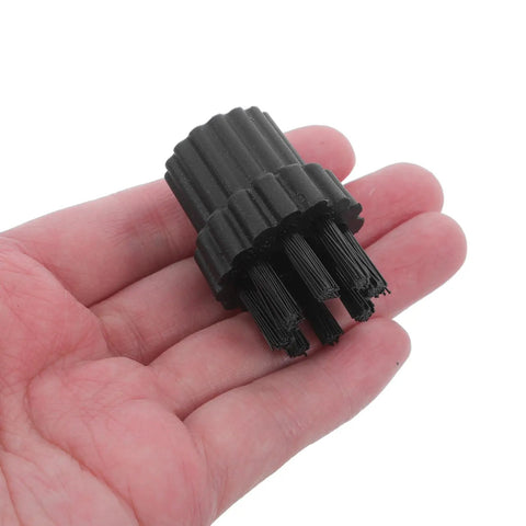 6 Piece Steam Cleaner Brush Heads Replacement in hand, heavy duty nylon, suitable for scrubbing windows and floors.