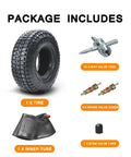 9x3.50-4 Tire With Inner Tube Replacement For 49cc Stand Up Gas Scooter, valve tool, valve cores, and caps