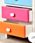 Colorful drawers with sagging bottoms repaired using 100 Piece Plastic Drawer Wedges With Screws Set For Sagging Drawer Bottom Repair.