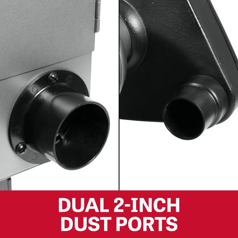 Built Like A Tank One Horsepower Variable Speed Disc Grinder And Belt Sander Combo featuring dual 2-inch dust ports for efficient extraction.