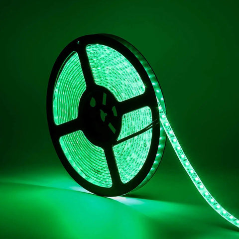 600 LEDs Green Rope Light Strip Waterproof 16.4 Ft Flexible Tape on reel glowing bright green, ideal for various decor uses.