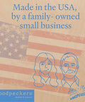 Illustration of a couple against an American flag background, promoting family-owned small business values.