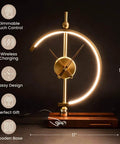 All In One Desk Lamp With Wireless Charger And Built In Clock Modern Art Deco Boss Level Office Light with wooden base