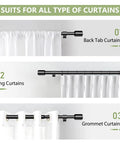 Five Eighth Inch Adjustable Curtain Rod Set, 30 To 90 Inches, Black Splicing Rods For Windows From 30 To 84 Inches, curtain types view
