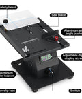 Close-up view of Badass Compact Four In One Mini Table Saw With LED Voltage Display showing safety bezel, saw blade, and digital screen.