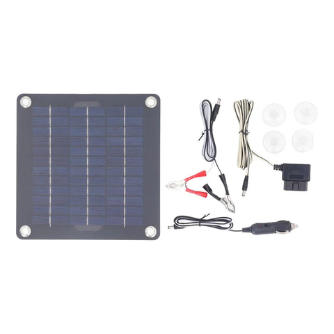 10W Monocrystalline Solar Panel Battery Charger Kit With OBD Charger And Battery Clips For Cars, Motorcycles, Boats, And RVs - Portable Solar Power For On The Go, Storage And Emergency Backup.
