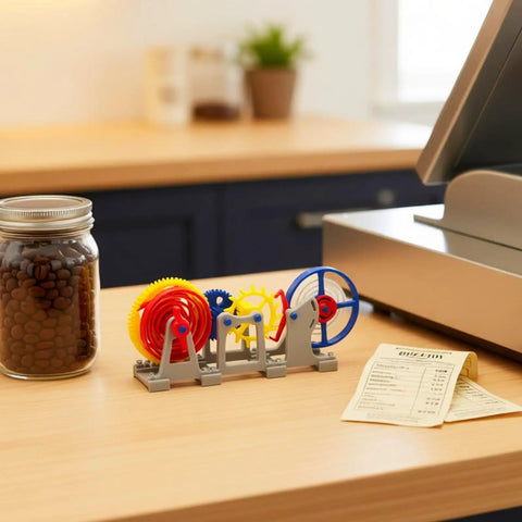 3D Printed Tourbillon Escapement Clock Model With Manual Assembly And Wind Up Movement on desk beside jar