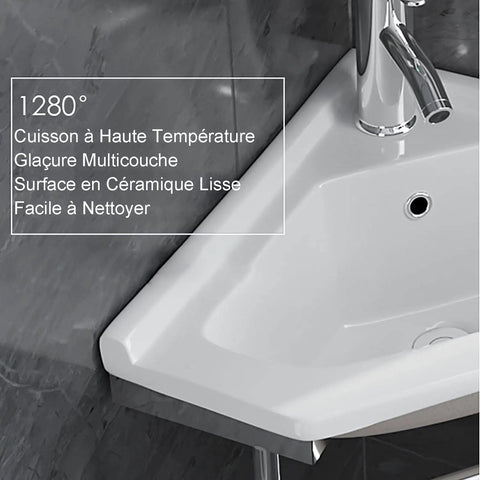Corner Wall-Mounted Sink - Ele Vessel Sink for Modern Bathrooms Space-Saving Design High-Quali Ceic Easy Installat Perfect for Smals close-up view of smooth white ceramic surface.