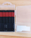 Front view of a clear plastic case with 10 PH2 Phillips screwdriver bits in red-and-black bodies, magnetic anti-slip design.