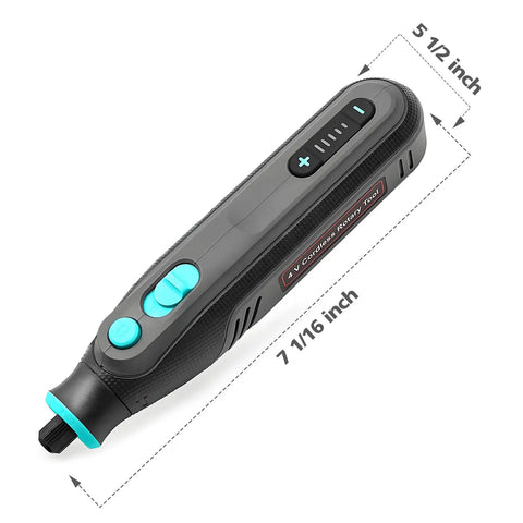 Ready To Rock 101 Piece Mini Cordless Rotary Tool Kit featuring 4V high torque motor, 5 1/2 x 7 1/16 inch size for detail work.